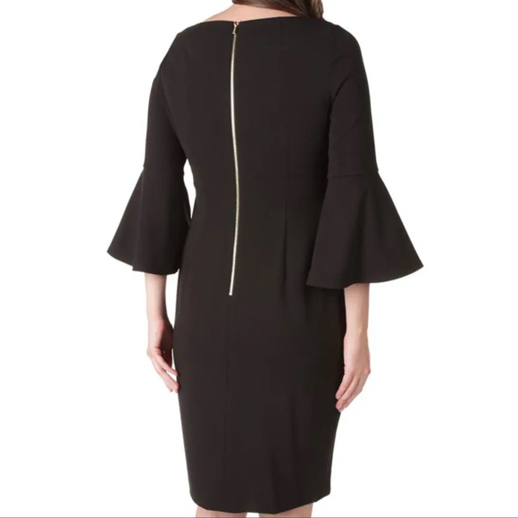 CALVIN KLEIN Bell Sleeve Solid Sheath Dress in Black Size 12 - Picture 3 of 10